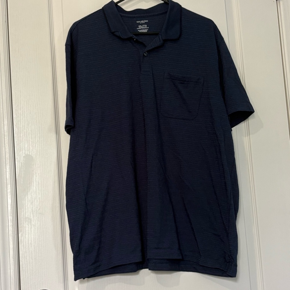 Van Heusen Navy Striped Flex Classic Fit Shirt - Picture 1 of 2